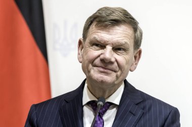 Almanya Dışişleri Bakanı Johann Wadephul, Ukrayna Dışişleri Bakanı Andriy Sybiha ile 30 Haziran 2025 'te Ukrayna' nın Kyiv kentinde düzenlediği ortak basın toplantısında. Yüksek kalite fotoğraf