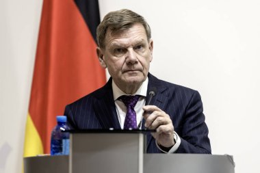 Almanya Dışişleri Bakanı Johann Wadephul, Ukrayna Dışişleri Bakanı Andriy Sybiha ile 30 Haziran 2025 'te Ukrayna' nın Kyiv kentinde düzenlediği ortak basın toplantısında. Yüksek kalite fotoğraf