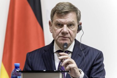 Almanya Dışişleri Bakanı Johann Wadephul, Ukrayna Dışişleri Bakanı Andriy Sybiha ile 30 Haziran 2025 'te Ukrayna' nın Kyiv kentinde düzenlediği ortak basın toplantısında. Yüksek kalite fotoğraf