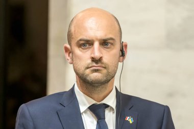 Fransa 'nın Avrupa ve Dışişleri Bakanı Jean-Noel Barrot, Ukrayna Dışişleri Bakanı Andrii Sybiha ile 21 Temmuz 2025 tarihinde Ukrayna' nın Kyiv kentinde düzenlediği ortak basın toplantısına katıldı. Yüksek kalite fotoğraf