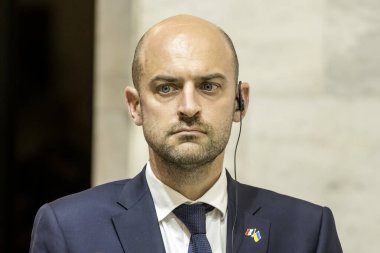 Fransa 'nın Avrupa ve Dışişleri Bakanı Jean-Noel Barrot, Ukrayna Dışişleri Bakanı Andrii Sybiha ile 21 Temmuz 2025 tarihinde Ukrayna' nın Kyiv kentinde düzenlediği ortak basın toplantısına katıldı. Yüksek kalite fotoğraf