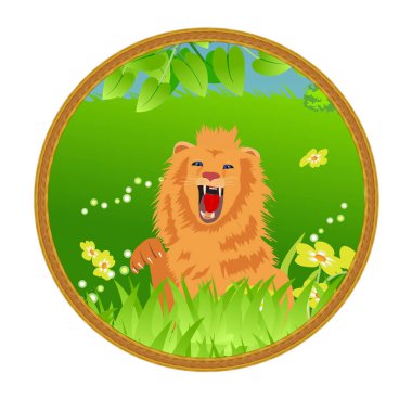 Logo ve simge tasarım elementleri için Afrika orman aslanı çerçeveli. Vektör illüstrasyonu beyaz arkaplanda izole edildi.