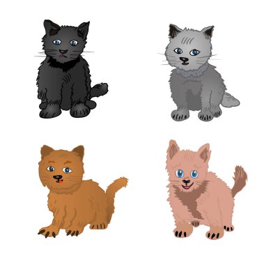 Beyaz arka planda izole edilmiş güzel kedi yavruları. Vektör illüstrasyonu.