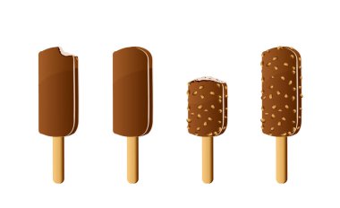 Nefis çikolatalı dondurma seti. Beyazda izole edilmiş gerçekçi biçim vektör illüstrasyonu.