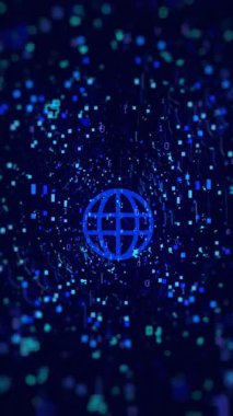 Canlı dinamik bir dijital arkaplana karşı küresel bağlantıyı gösteren göz alıcı bir mavi görselleştirme