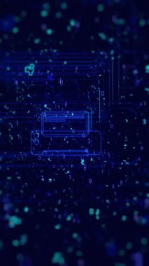 Bu büyüleyici fütüristik arka plan dinamik mavi dijital elementleri izleyicileri büyülüyor.