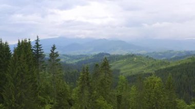 Bulutlu bir gökyüzünün altındaki yemyeşil tepelerin ve ormanların nefes kesici manzarası, açık hava sükuneti için mükemmel..