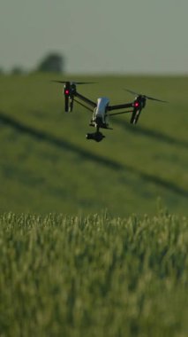 İnsansız hava aracı verimli alanlarda uçuyor, teknoloji ve tarım arasındaki uyumu gösteriyor.