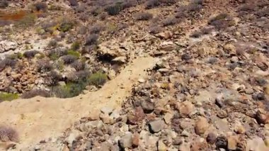 Muhteşem egzotik adanın uçuş manzarası, kıvrımlı kayalık arazi ve Tenerife 'nin taşlı manzarası. Kanarya Adaları, İspanya.