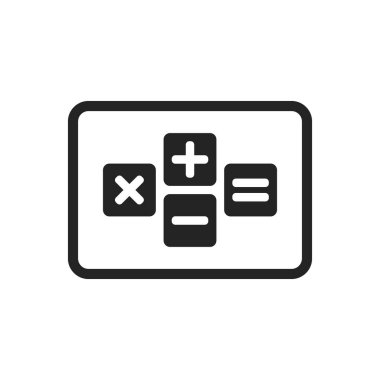 Düz Simge Hesap Makinesi. Siyah izole edilmiş Düzenlenebilir EPS Sembol İllüstrasyonu. 