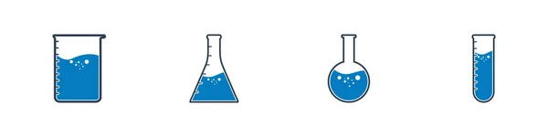 Laboratuvar Ekipman Simgesi Seti Beaker Flask Test Tüpü Daha Fazla — Stok Vektör