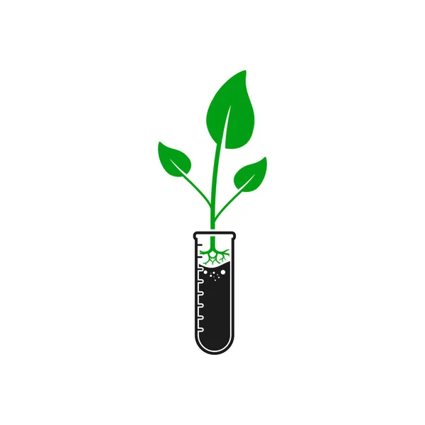 Icono Bio Tecnología Con Planta Verde Símbolos Tubo Prueba Ilustración — Vector de stock