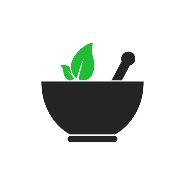 Mortar Pestle Icon Pharmacy Green Leaves Symbols Editable Flat Vector — Stock Vector