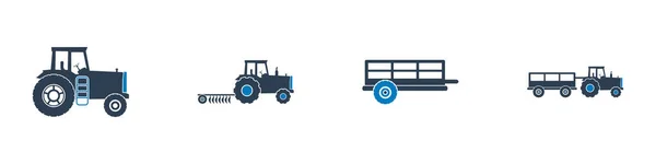 Tractor Trolley Icon Set Editable Flat Vector Illustration — Stock Vector