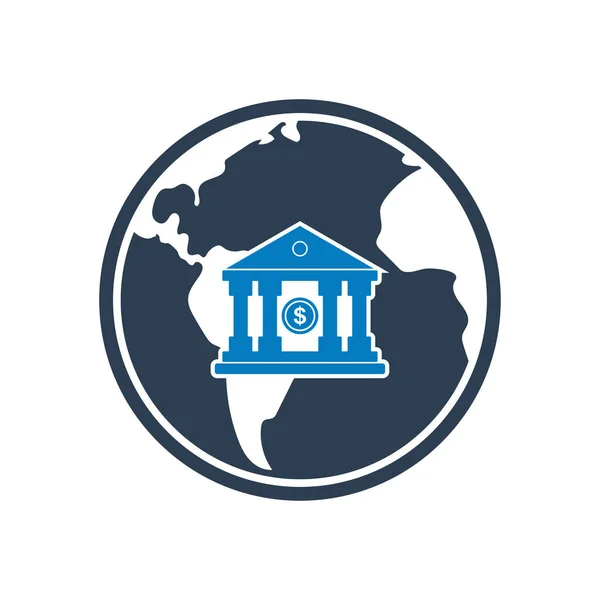Глобальний Банківський Значок Символами Глобус Банк Підходяща Плоска Векторна Ілюстрація — стоковий вектор