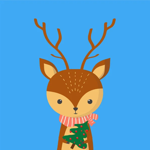 披着围巾的圣诞鹿和爪子上的圣诞树 — 图库矢量图片#