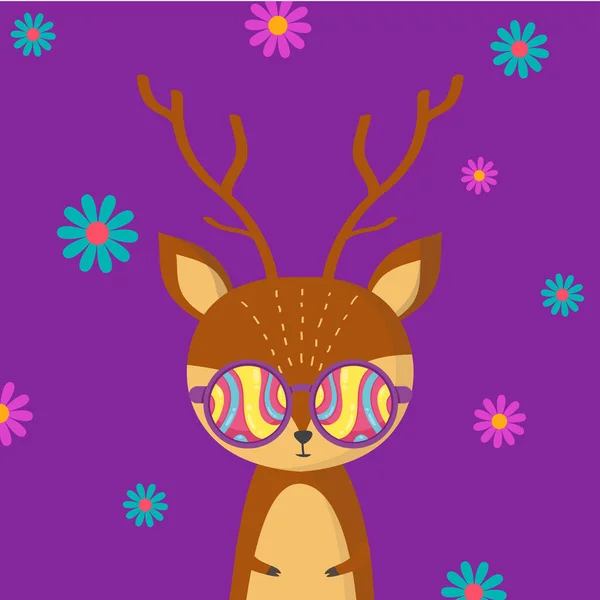 Veado Hippie Com Óculos Coloridos — Vetor de Stock