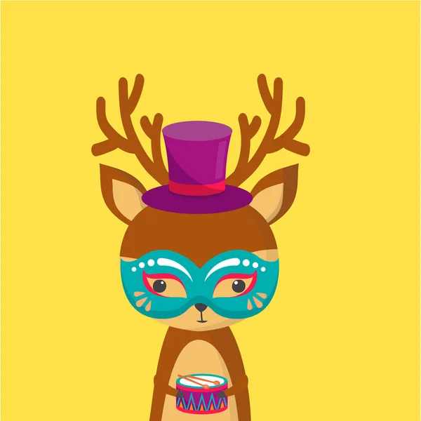 戴着面具 爪子拿着鼓的鹿 — 图库矢量图片#