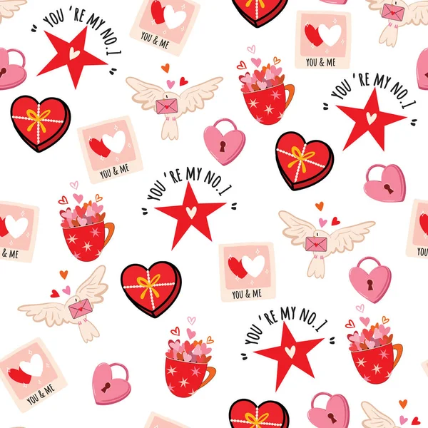 Coração Dos Namorados Amor Romântico Sinal Padrão Sem Costura Ilustração —  Vetores de Stock