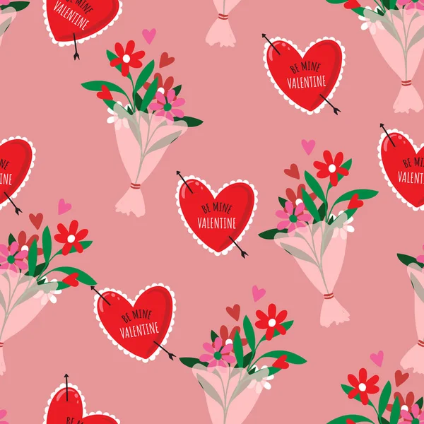 Valentýn Srdce Láska Romantické Znamení Bezešvé Vzor Ilustrace Vektor Design Stock Vektory