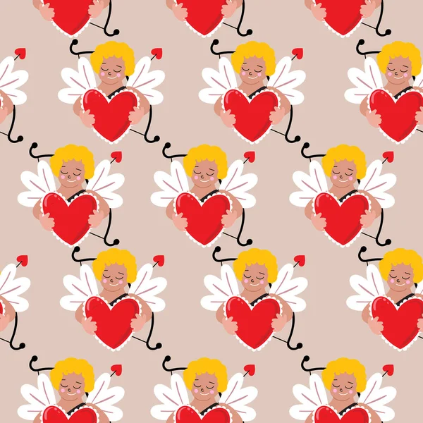 Cupido Valentijn Hart Liefde Romantisch Teken Naadloze Patroon Illustratie Vector Rechtenvrije Stockillustraties