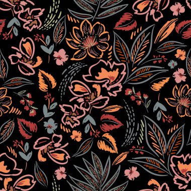 Hand drawn summer floral backround. Botanical seamless pattern . Sketch drawing. Design for fashion , fabric, textile, wallpaper, cover, web , wrapping and all prints 