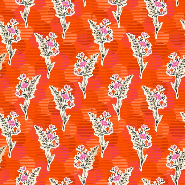 Hand Drawn Summer Floral Backround Botanical Seamless Pattern Sketch Drawing Royalty Free Stock Ilustrace