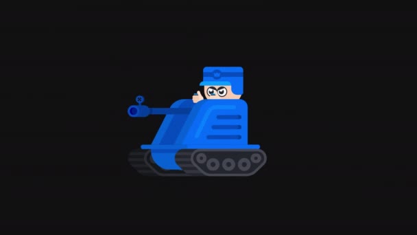 Voják Operační Tank Běží Střílí Cartoon Video Plochém Stylu — Stock video