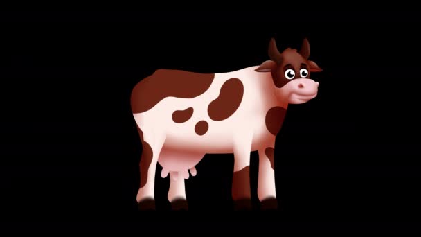 Animación Vaca Muda Vaca Manchada Pie Balanceando Cola Haciendo Moo — Vídeos de Stock