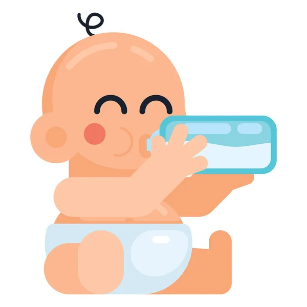 Cute Baby Sitting Drinking Milk Milk Bottle Flat Style Vector — Stock Vector