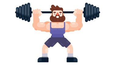 Güçlü vücut geliştirici halteri kaldırır. Halter konsepti. Düz biçim vektör illüstrasyonu