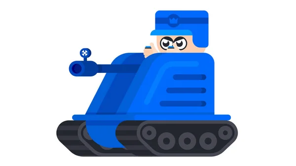 Zeichentricksoldat Steuer Eines Panzers Blauer Soldat Einem Panzer Bereit Für — Stockvektor