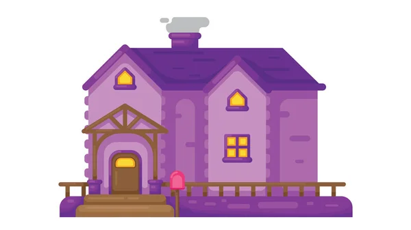 Темно Фиолетовый Дом Деревянной Верандой Плоский Стиль Страшный Дом Векторная — стоковый вектор