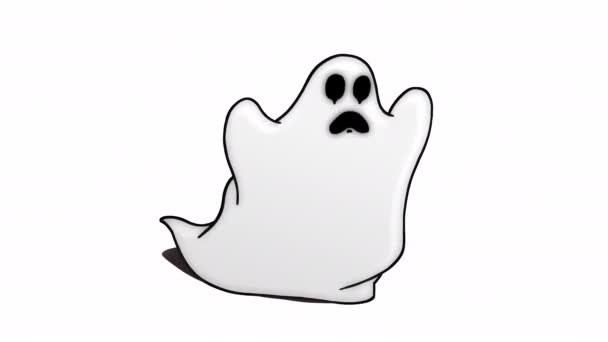 Animación Fantasma Blanco Corriendo Espíritu Dibujos Animados Fantasma Con Expresión — Vídeo de stock