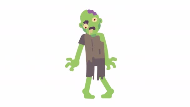 Zielony Zombie Idzie Przodu Animacja Kreskówkowa — Wideo stockowe