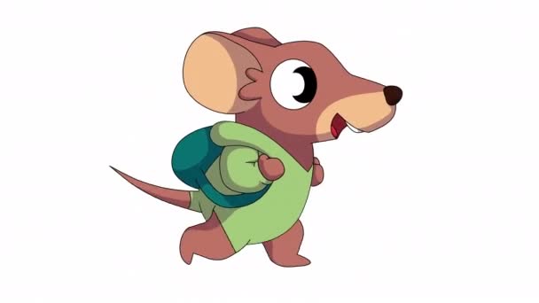 Correr Lindo Ratón Con Mochila Volver Concepto Escolar Animación Dibujos — Vídeo de stock