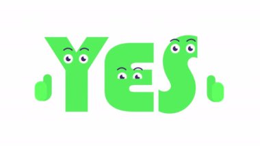 Çizgi film EVET metninin yeşil renkli animasyonu. evet ya da hayır çocuk eğitimi konsepti. Alfa kanallı video