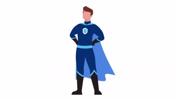 Animação Protetor Com Capa Ondulante Corajoso Personagem Herói Segurança Vídeo — Vídeo de Stock
