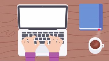 Dizüstü bilgisayarda çalışan biri. dizüstü bilgisayarda yazan adam klavye, animasyon videosu 