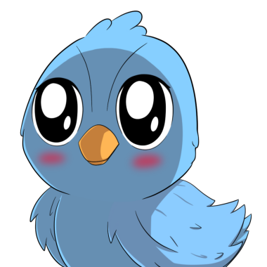 Büyük Gözlü Şirin Kawaii Mavi Kuş. Sevimli Çizgi Film İllüstrasyonu