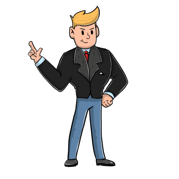 Zeki genç işadamı ayakta dikilip bir şey gösteriyor..