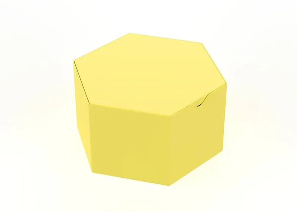 在白色背景上孤立的六边形盒模型 3D说明 — 图库照片