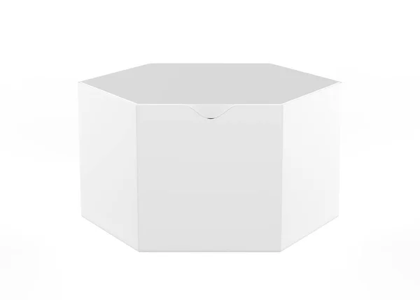 在白色背景上孤立的六边形盒模型 3D说明 — 图库照片