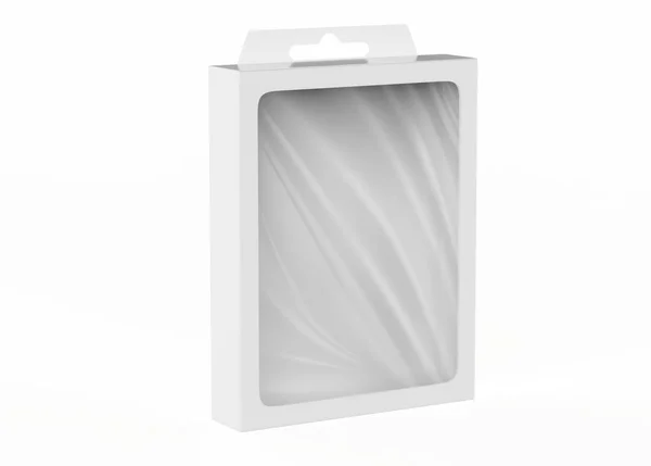 Паперова Коробка Макетом Вішаної Табуляції Ізольована Білому Тлі Ілюстрація — стокове фото
