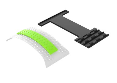 Ağrı kesici, Manyetik Aküpres Noktalı Aşağı Strether, Çok Katmanlı Bel Desteği Alt Aygıtı, Germe Cihazı, Hafıza Köpüğü Ofisi Koltuğu. 3d illüstrasyon