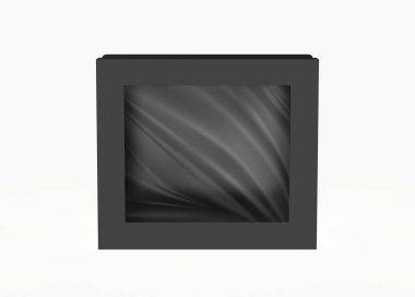 Askı sekmesi maketi olan karton kutu beyaz arkaplanda izole edilmiş. 3d illüstrasyon