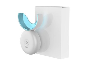 Diş beyazlatma kiti beyaz arka planda izole edildi. 3d illüstrasyon