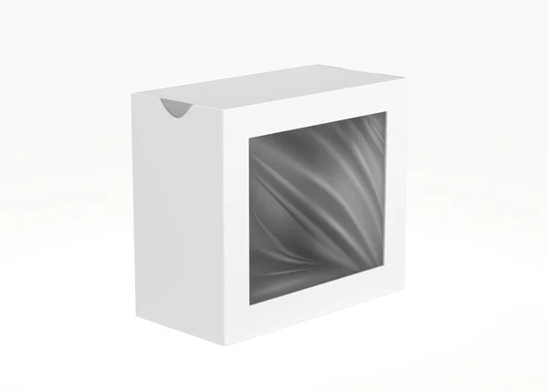 白い背景にハングタブのモックアップが付いた紙箱 3Dイラスト — ストック写真