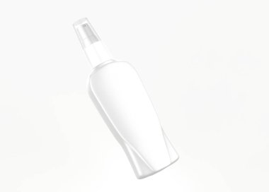 Beyaz arka planda izole edilmiş basın pompası modeli olan boş bir kozmetik şişesi. 3d illüstrasyon