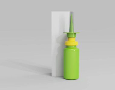 Metallic Nasal Spray Bottle Mockup Isolated On Gray Background. 3d illustration
